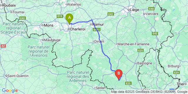 Map: Charleroi Airport Brussels South (CRL) to Straimont