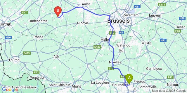 Map: Charleroi Airport Brussels South (CRL) to Strijpen