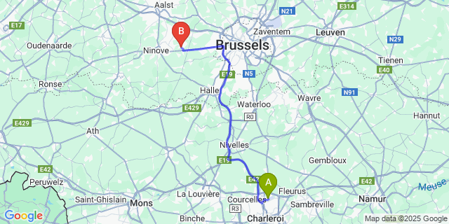 Map: Charleroi Airport Brussels South (CRL) to Strijtem
