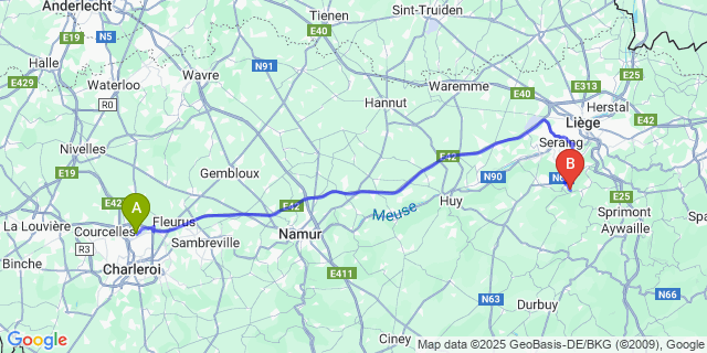 Map: Charleroi Airport Brussels South (CRL) to Strivay