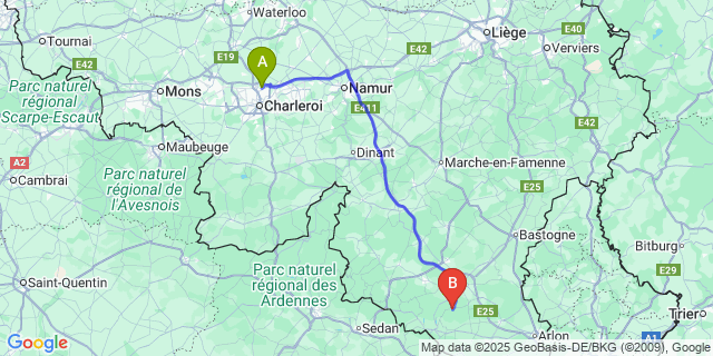 Map: Charleroi Airport Brussels South (CRL) to Suxy