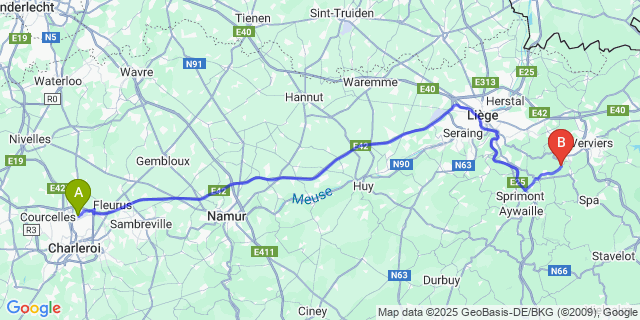Map: Charleroi Airport Brussels South (CRL) to Tancremont