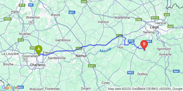 Map: Charleroi Airport Brussels South (CRL) to Tavier