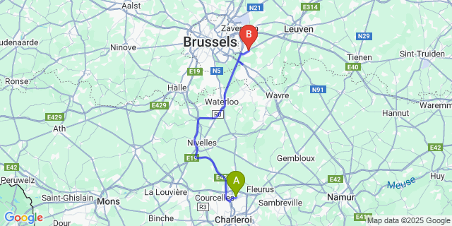 Map: Charleroi Airport Brussels South (CRL) to Tervuren