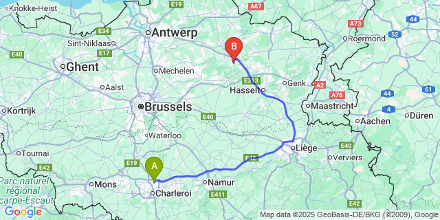 Map: Charleroi Airport Brussels South (CRL) to Tessenderlo