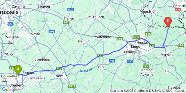 Map: Charleroi Airport Brussels South (CRL) to Teuven
