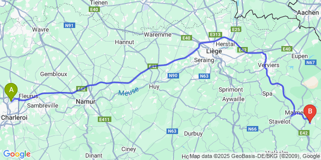 Map: Charleroi Airport Brussels South (CRL) to Thirimont