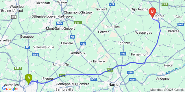 Map: Charleroi Airport Brussels South (CRL) to Thisnes