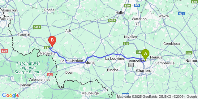 Map: Charleroi Airport Brussels South (CRL) to Thumaide