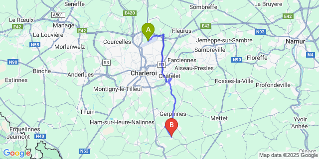 Map: Charleroi Airport Brussels South (CRL) to Thy-Le-Bauduin