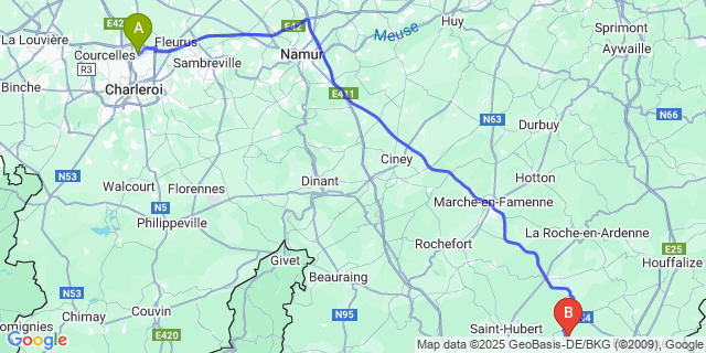 Map: Charleroi Airport Brussels South (CRL) to Tillet