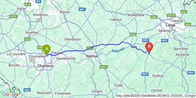 Map: Charleroi Airport Brussels South (CRL) to Tinlot