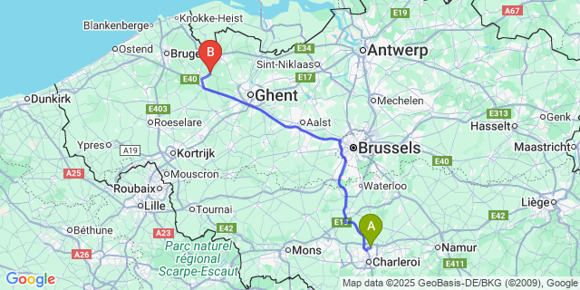 Map: Charleroi Airport Brussels South (CRL) to Ursel