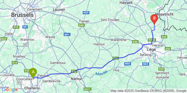 Map: Charleroi Airport Brussels South (CRL) to Val-Meer