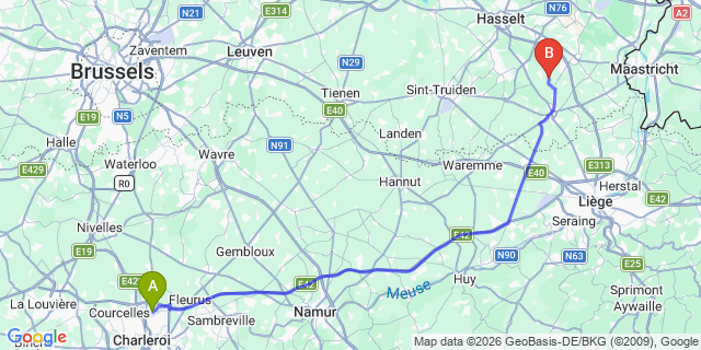 Map: Charleroi Airport Brussels South (CRL) to Valkenswaard
