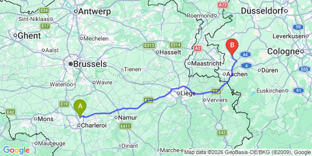 Map: Charleroi Airport Brussels South (CRL) to Vandœuvre-lès-Nancy