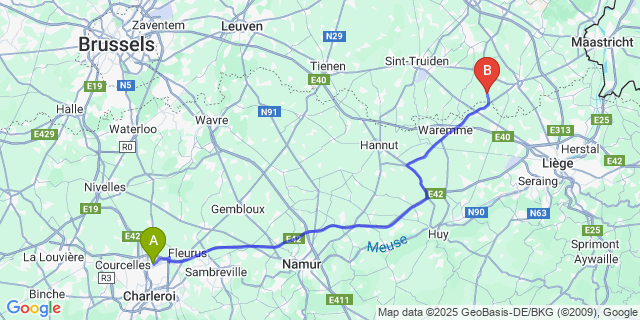 Map: Charleroi Airport Brussels South (CRL) to Vechmaal