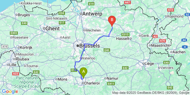 Map: Charleroi Airport Brussels South (CRL) to Veerle