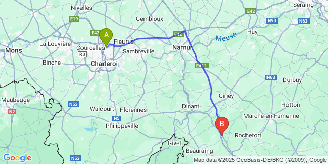 Map: Charleroi Airport Brussels South (CRL) to Vegnée