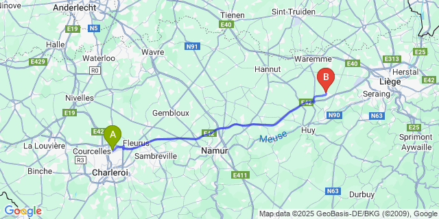 Map: Charleroi Airport Brussels South (CRL) to Verlaine