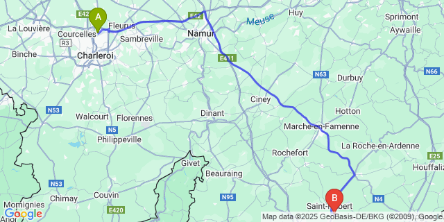 Map: Charleroi Airport Brussels South (CRL) to Vesqueville