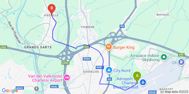Map: Charleroi Airport Brussels South (CRL) to Viesville