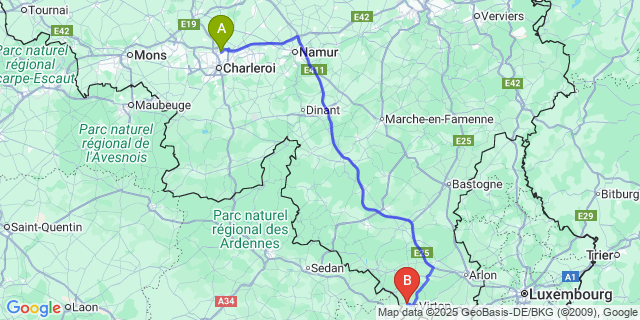 Map: Charleroi Airport Brussels South (CRL) to Villers-La-Loue