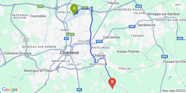Map: Charleroi Airport Brussels South (CRL) to Villers-Poterie