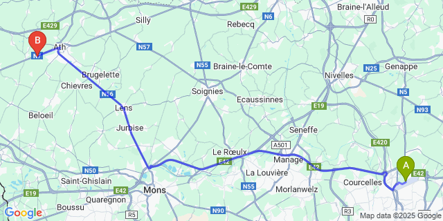 Map: Charleroi Airport Brussels South (CRL) to Villers-Saint-Amand