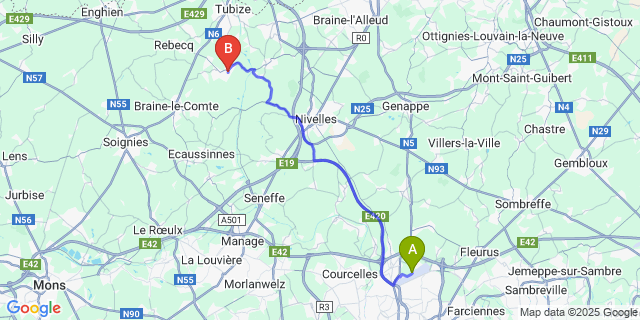 Map: Charleroi Airport Brussels South (CRL) to Virginal-Samme