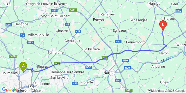 Map: Charleroi Airport Brussels South (CRL) to Vissoul