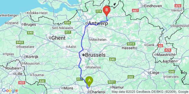Map: Charleroi Airport Brussels South (CRL) to Vlimmeren