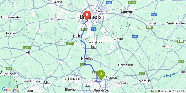 Map: Charleroi Airport Brussels South (CRL) to Vorst-Forest