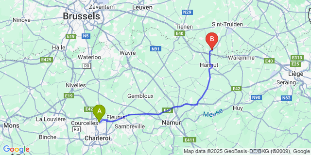 Map: Charleroi Airport Brussels South (CRL) to Walshoutem