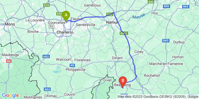 Map: Charleroi Airport Brussels South (CRL) to Wancennes