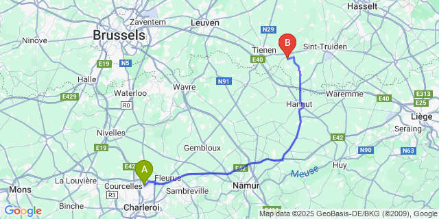 Map: Charleroi Airport Brussels South (CRL) to Wange