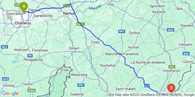 Map: Charleroi Airport Brussels South (CRL) to Wardin