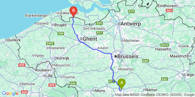 Map: Charleroi Airport Brussels South (CRL) to Waterland-Oudeman