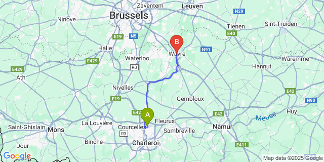 Map: Charleroi Airport Brussels South (CRL) to Wavre