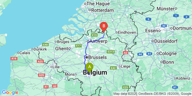 Map: Charleroi Airport Brussels South (CRL) to Weelde