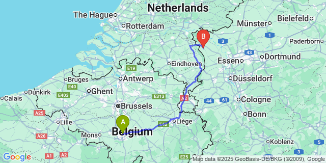 Map: Charleroi Airport Brussels South (CRL) to Weeze