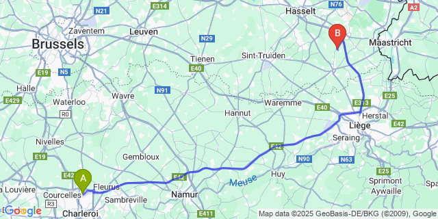 Map: Charleroi Airport Brussels South (CRL) to Werm