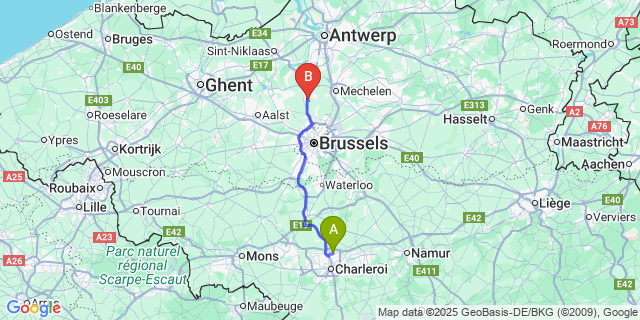 Map: Charleroi Airport Brussels South (CRL) to Westrode