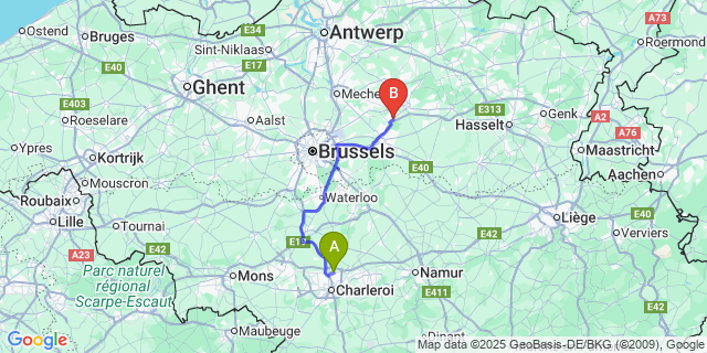 Map: Charleroi Airport Brussels South (CRL) to Wezemaal