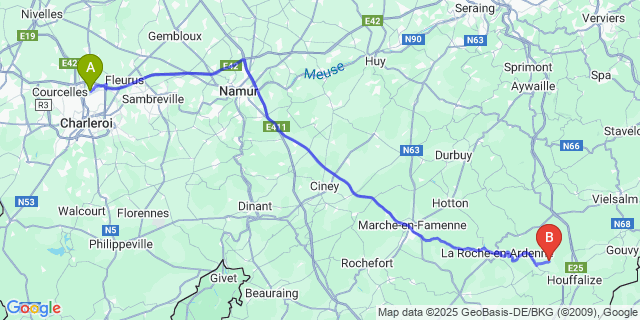Map: Charleroi Airport Brussels South (CRL) to Wibrin