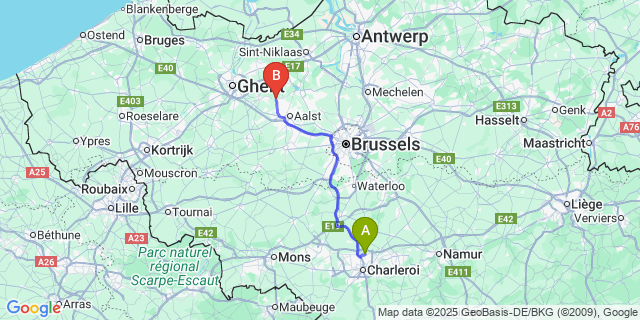 Map: Charleroi Airport Brussels South (CRL) to Wichelen