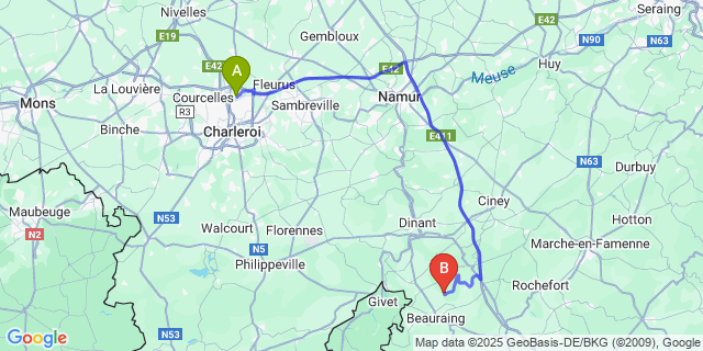 Map: Charleroi Airport Brussels South (CRL) to Wiesme