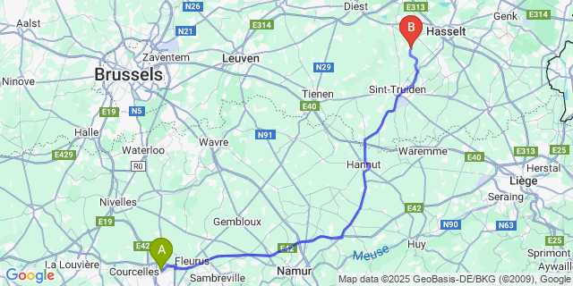 Map: Charleroi Airport Brussels South (CRL) to Wijer