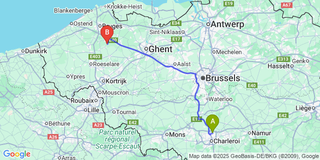 Map: Charleroi Airport Brussels South (CRL) to Wildenburg