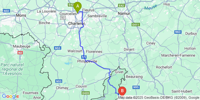 Map: Charleroi Airport Brussels South (CRL) to Willerzie